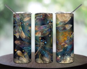 Acohol Ink Dragonflies Tumbler Png
