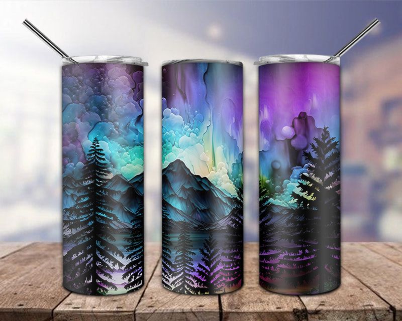 Alcohol Ink Northen Lights Tumbler PNG Alcohol Ink Northen Lights Tumbler PNG