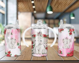 Baby Pink Elephant Straight Sippy Cup Sublimation Design
