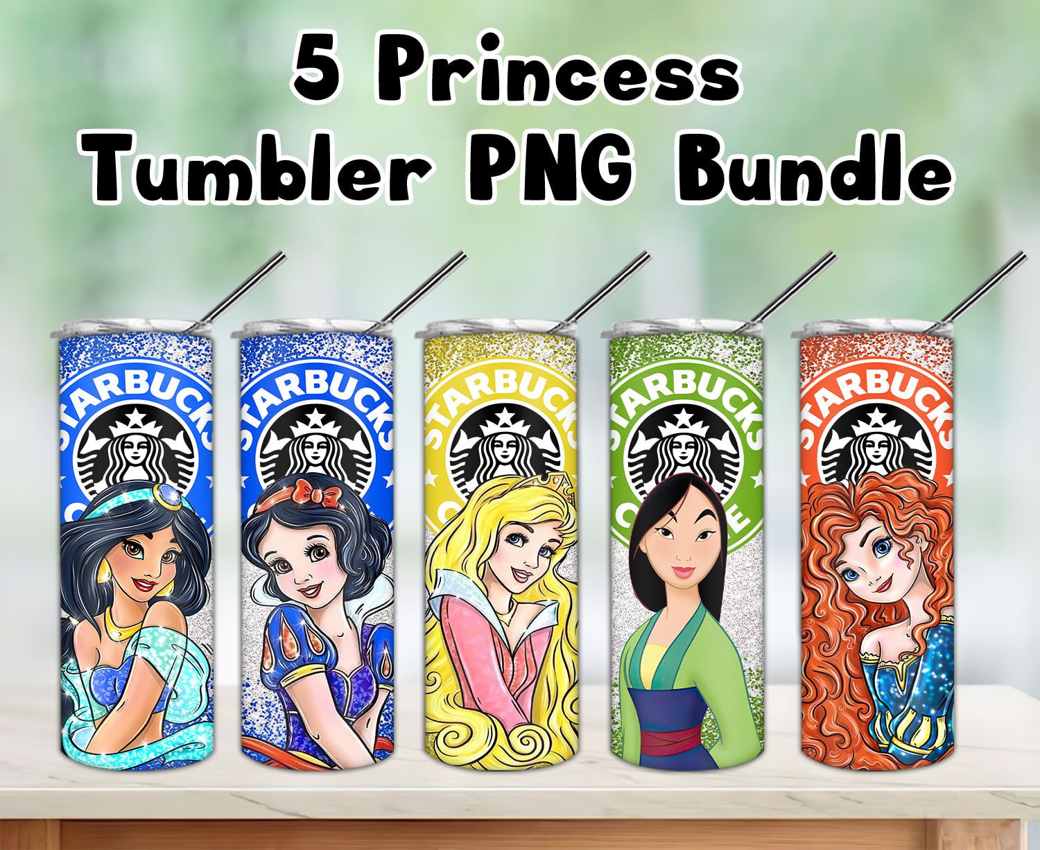 Bundle 5 Princess Starbucks Tumbler PNG Kids Truck Sippy Cup Sublimation Design