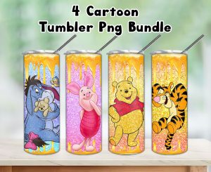 Bundle 4 Cartoon Pooh Glitter Tumbler PNG
