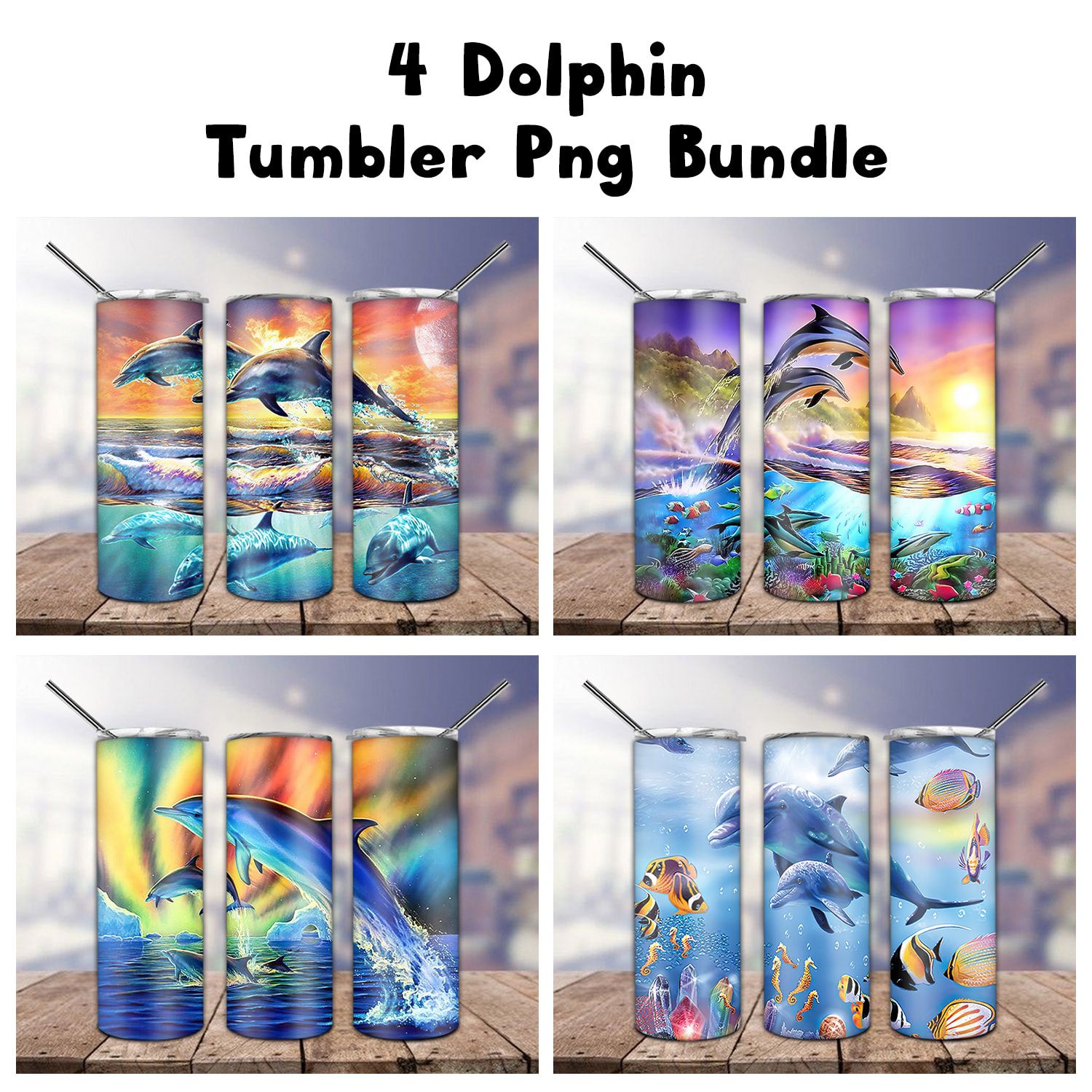 Bundle 4 Dolphin Tumbler PNG Bundle 4 Dolphin Tumbler PNG