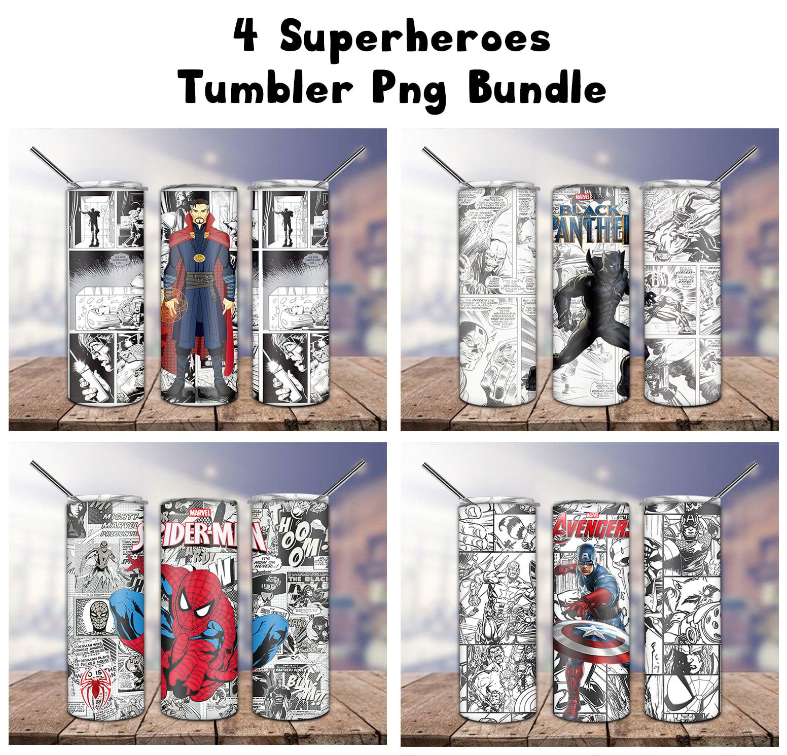Bundle 4 Superheroes Tumbler PNG Bundle 4 Superheroes Tumbler PNG