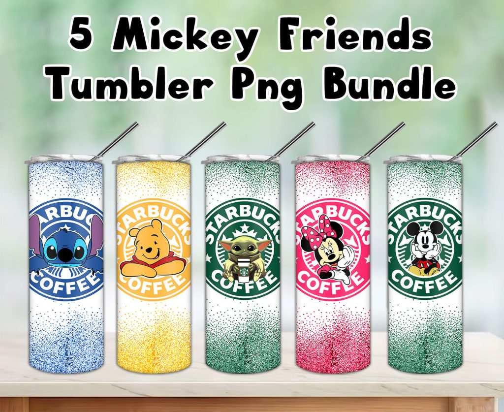 Bundle 5 Mickey And Friends Starbucks Tumbler Png