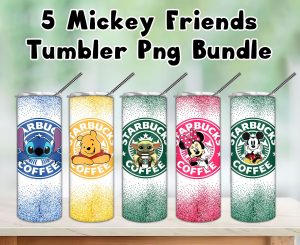 Bundle 5 Mickey And Friends Starbucks Tumbler Png