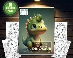 Cute Dinosaur Coloring Book for Kids - 10 Pages
