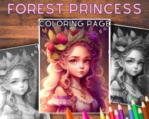 Cute Forest Princess Grey Scale Coloring Pages