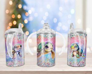 Cute Turtle Glitter Sippy Cup Sublimation Design