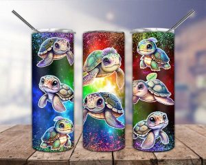 Cute Turtle Neon Tumbler PNG