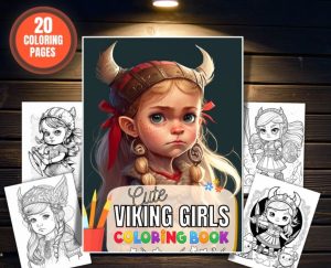 Cute Viking Girl Coloring Book with 20 Adorable Coloring Pages for Kids and Adults