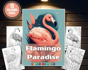 Flamingo Coloring Book with 15 Exotic Pages for Kids and Adults