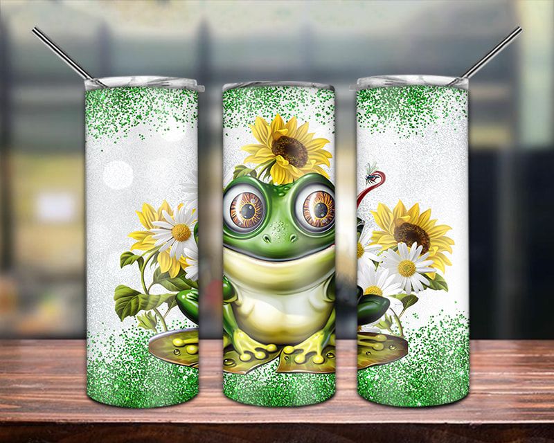 Green Frog Flower Glitter Tumbler PNG Green Frog Flower Glitter Tumbler PNG