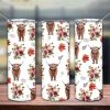 Highland Cow Floral Tumbler PNG