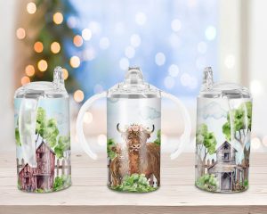 Highland Cow Sippy Cup Sublimation Design