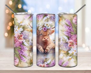 Highland Cow in the Tub Farm  Tumbler PNG