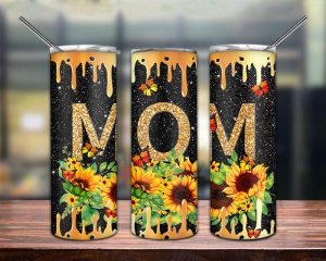 Mom Sunflower Glitter  Tumbler PNG