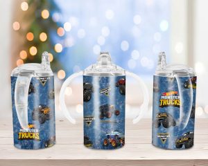 Monster Trucks Sippy Cup Sublimation Design