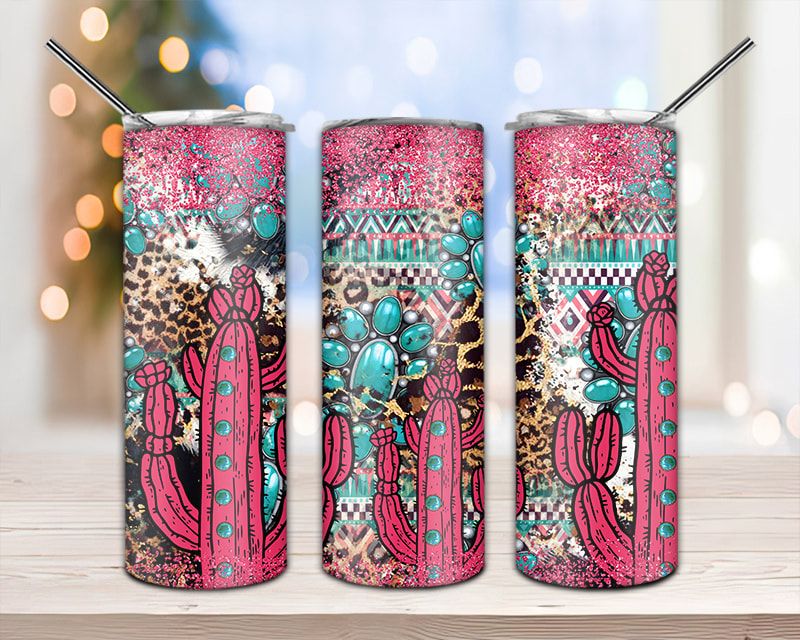Pink Cactus Gemstone Leopard Cowhide Tumbler Png Pink Cactus Gemstone Leopard Cowhide Tumbler Png