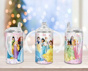Princess Glitter Straight Sippy Cup Sublimation Design
