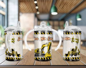 See You Later Excavator Straight Sippy Cup Sublimation Design