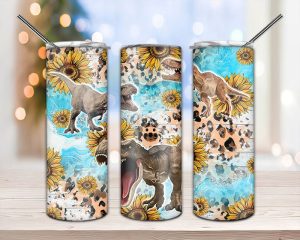 Trex Sunflower Leopard Western Tumbler Png