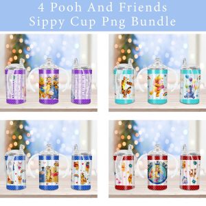 Bundle 4 Cartoon Pooh Sippy Cup Sublimation Design