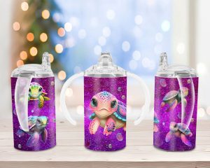 Sea Turtle Baby Purple Sippy Cup Sublimation Design