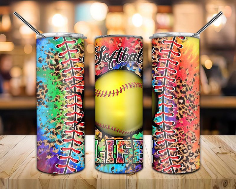 Softball Life Leopard Tumbler PNG Softball Life Leopard Tumbler PNG