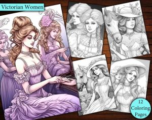 12 Beautiful Victorian Women and Girls Coloring Page