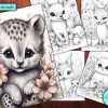 12 Cute Baby Animals with Flowers Coloring Page