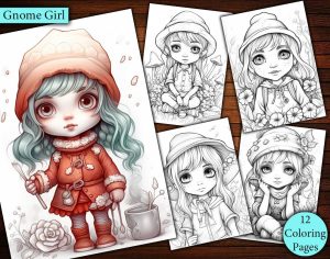 12 Cute Darling Young Gnome Girl Coloring Page