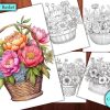 12 Flowers Basket Coloring Page