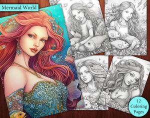 12 Mermaid World Coloring Page