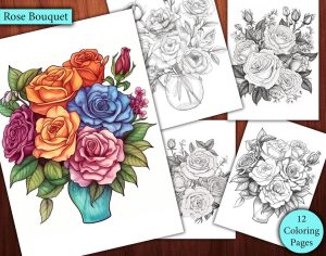 12 Rose Bouquet Coloring Page