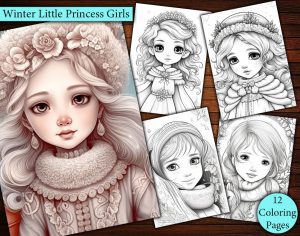 12 Winter Little Princesses Girl Coloring Page