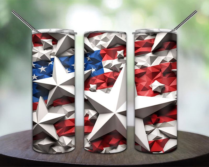 3D Blue Red White 4th of July Tumbler PNG 3D Blue Red White 4th of July Tumbler PNG