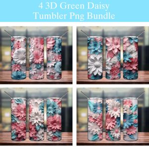 3D Green Daisy Flower Tumbler Png