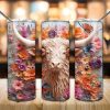 3D Highland Cow Tumbler PNG