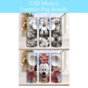 3D Mouse Mickey Cartoon Floral Tumbler PNG
