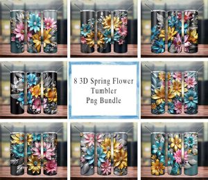 3D Spring Flowers Tumbler Png