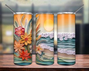 3D Sunrise Beach Landscape Tumbler Png
