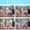 3D White Gold Purple Flowers Tumbler Png
