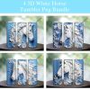 3D White Horse Blue Flowers Tumbler PNG