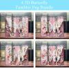 3D White Pink Flower Butterfly Tumbler Png