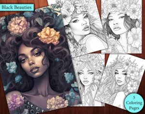 5 Black Beauties Fantasy Coloring Page