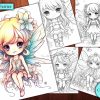 6 Cute Chibi Fairies Coloring Page