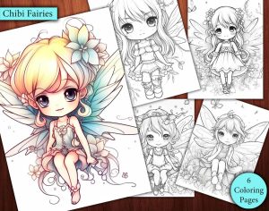 6 Cute Chibi Fairies Coloring Page