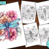 6 Dragonfly with Flowers Coloring Page