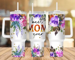 Best Mom Ever Watercolor Floral 40 Oz 2 Piece Tumbler Wrap