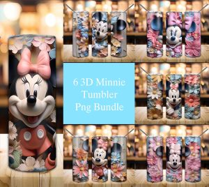 Bundle 3D Floral Minnie Mouse Tumbler PNG